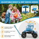 Cushioned Rolling Garden Cart Scooter with Storage Basket and Tool Pouch-Blue