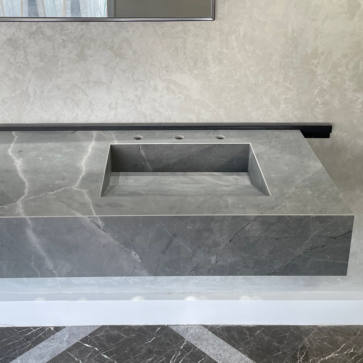 Armani Grey Engineered Porcelain Double Sink Handcrafted with Modern Marble Aesthetics, photo 10 of 11