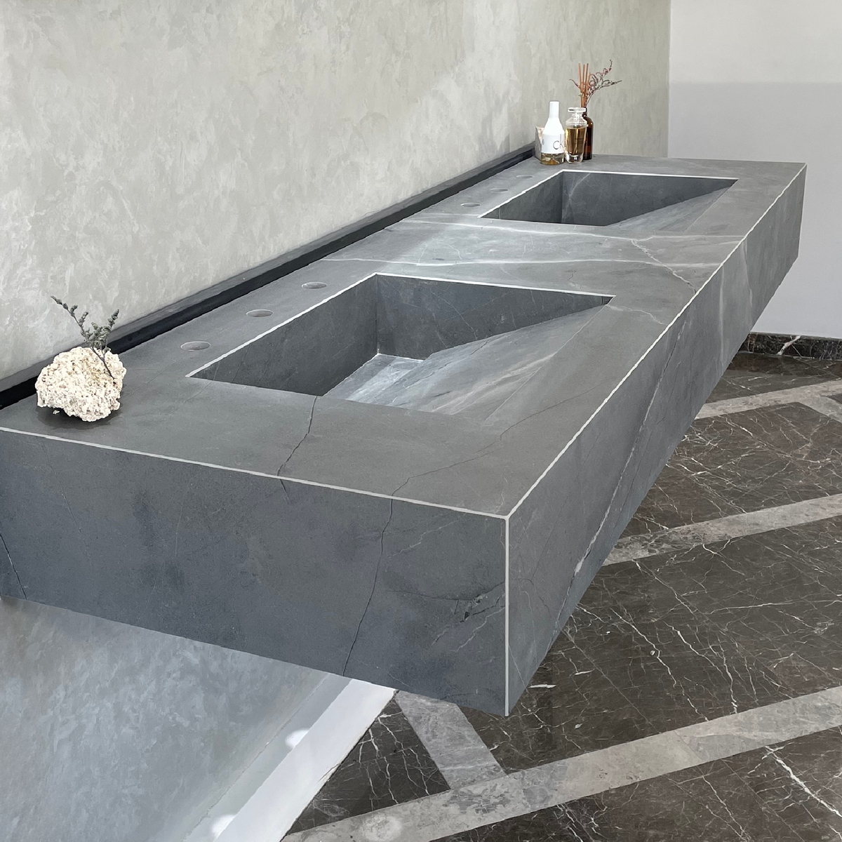 Armani Grey Engineered Porcelain Double Sink Handcrafted with Modern Marble Aesthetics, photo 11 of 11