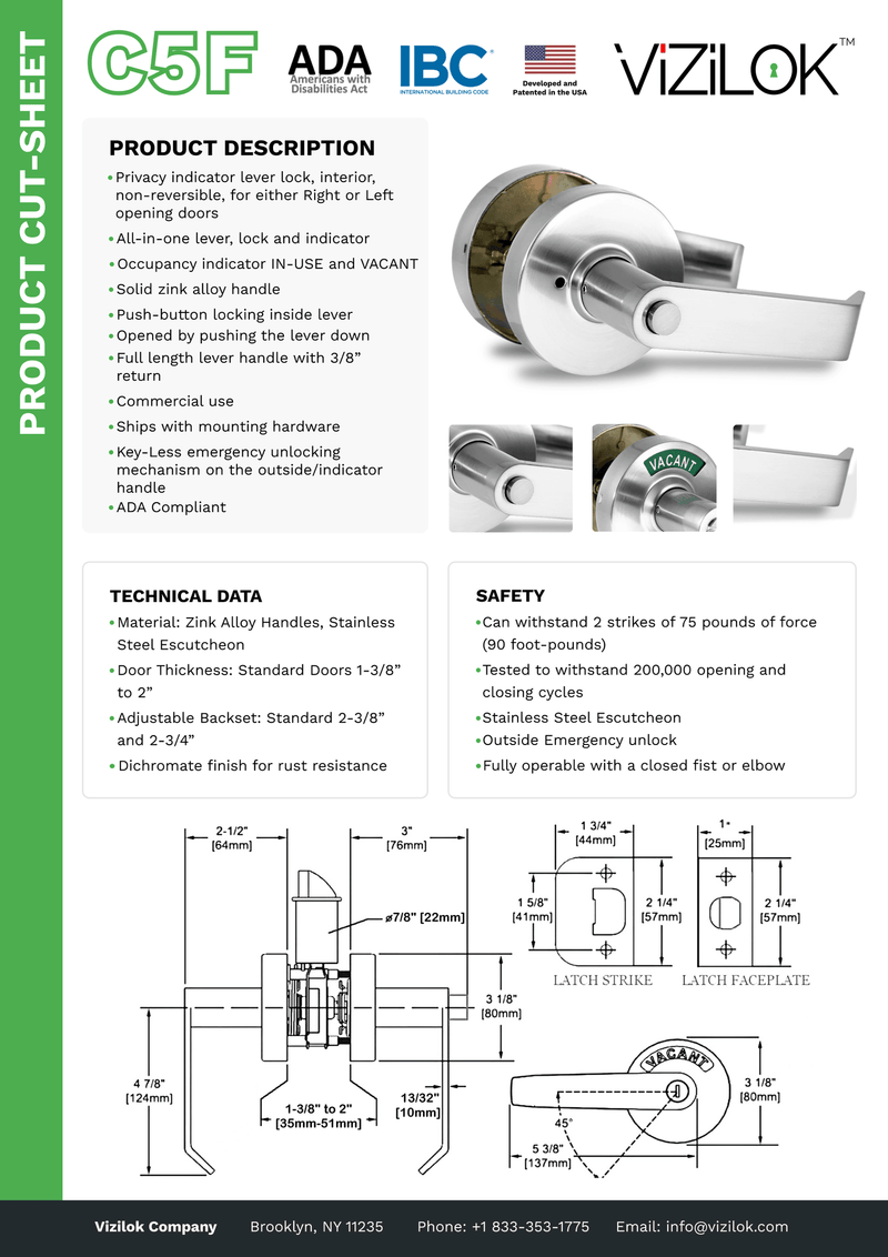 ADA Door Lock with Indicator in Satin Brass - Left-handed