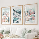 Christmas Village Cute Winter Landscape Posters by Wall Art Set