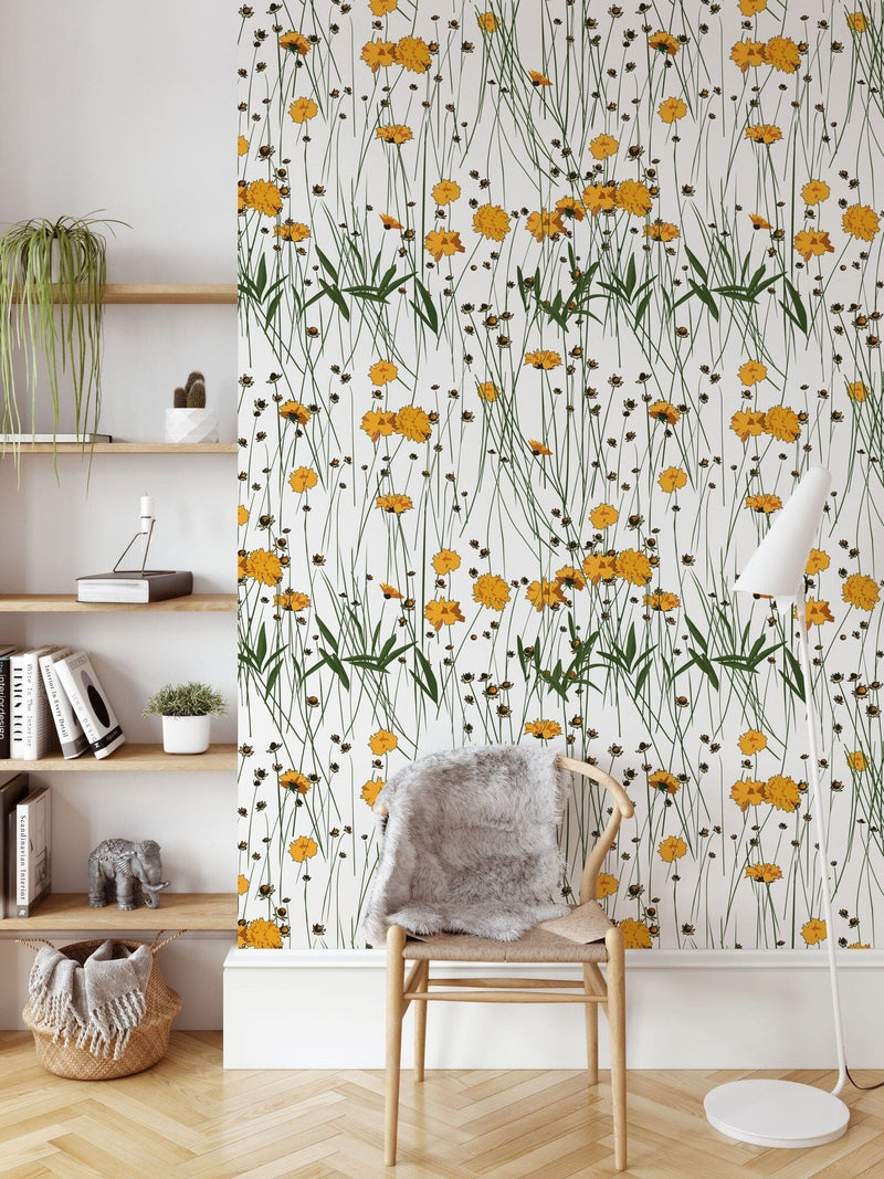 Cute Yellow Flowers Pattern Wallpaper