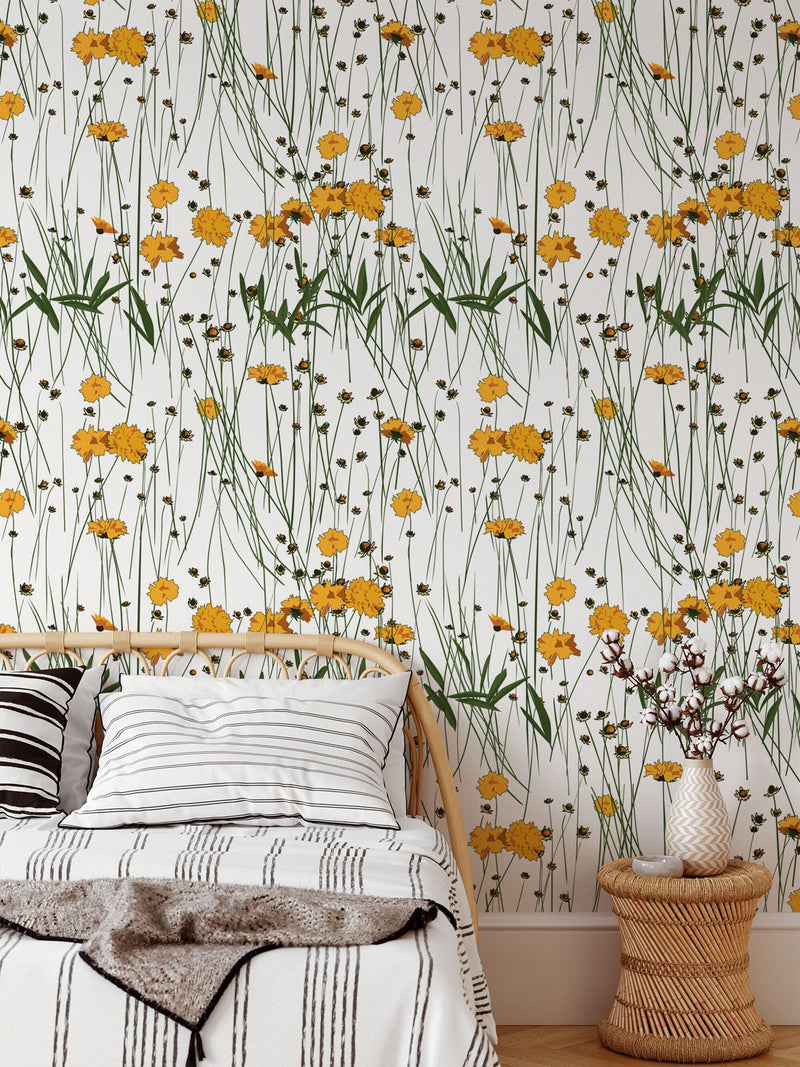 Cute Yellow Flowers Pattern Wallpaper