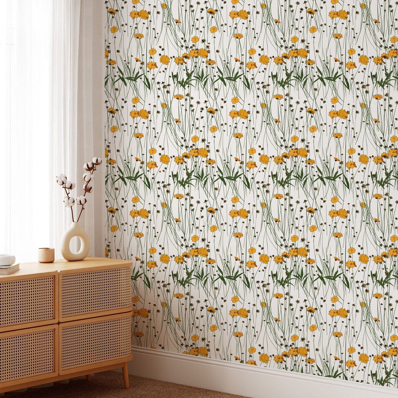 Cute Yellow Flowers Pattern Wallpaper