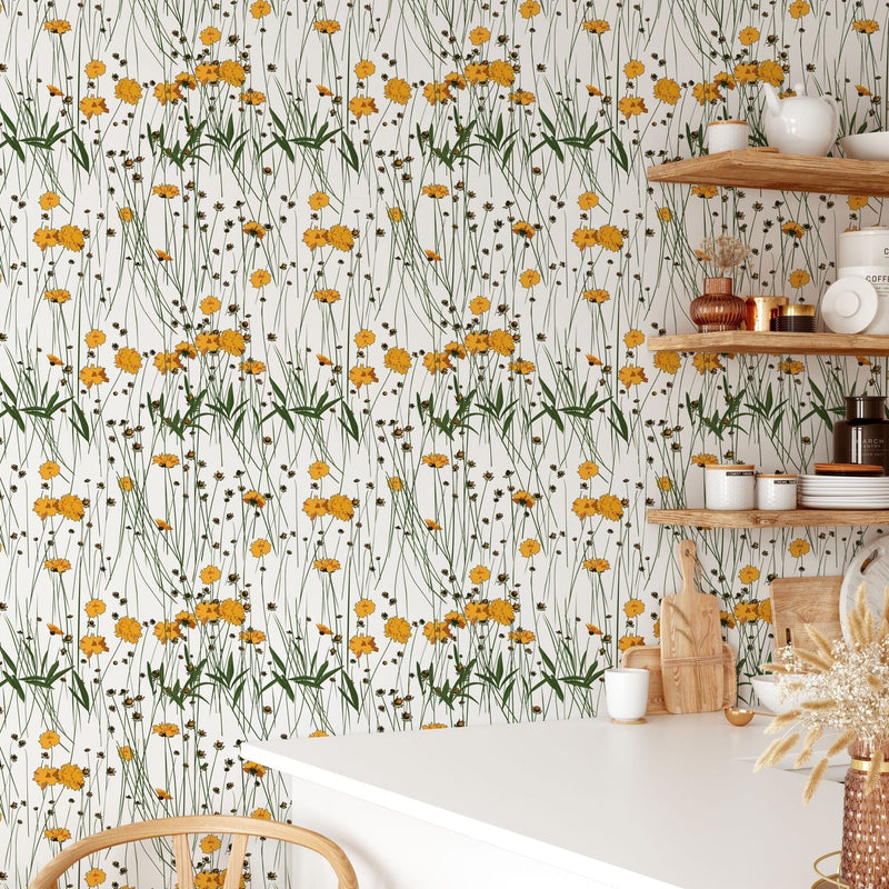 Cute Yellow Flowers Pattern Wallpaper