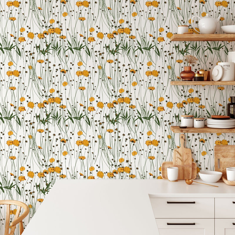 Cute Yellow Flowers Pattern Wallpaper