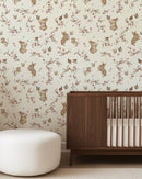 Woodland Bunny Wallpaper – Cream Floral Nursery Wall Mural