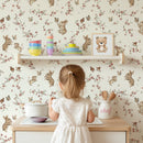 Woodland Bunny Wallpaper – Cream Floral Nursery Wall Mural