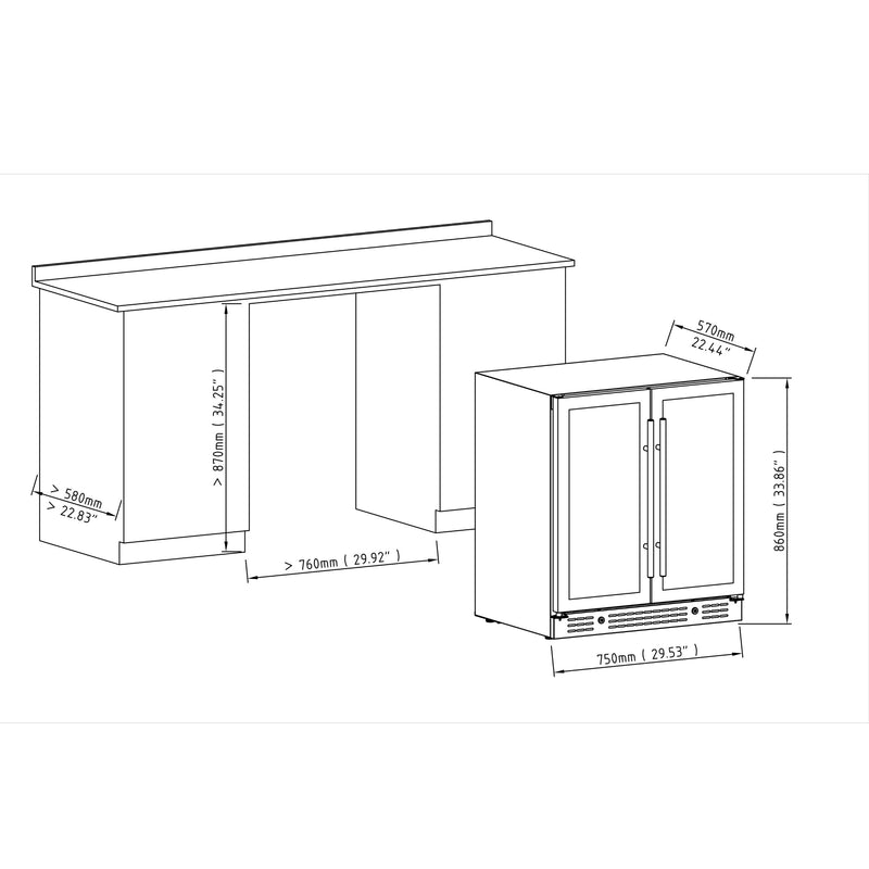 30-inch Combination Beer and Wine Cooler with Low-E Glass Door