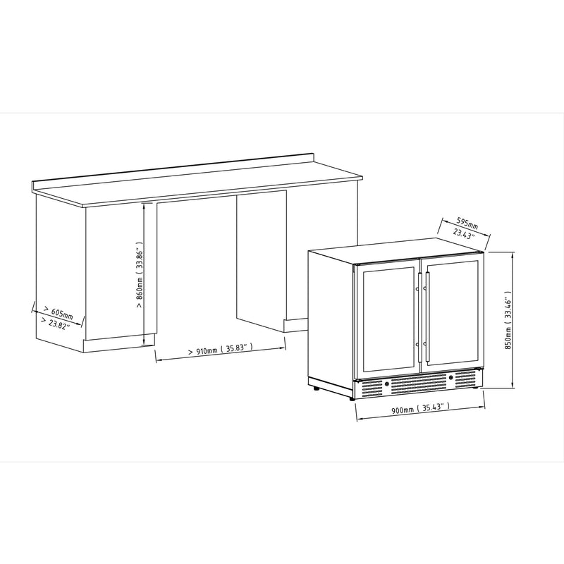 36-inch Beer and Wine Cooler Combination with Low-E Glass Door