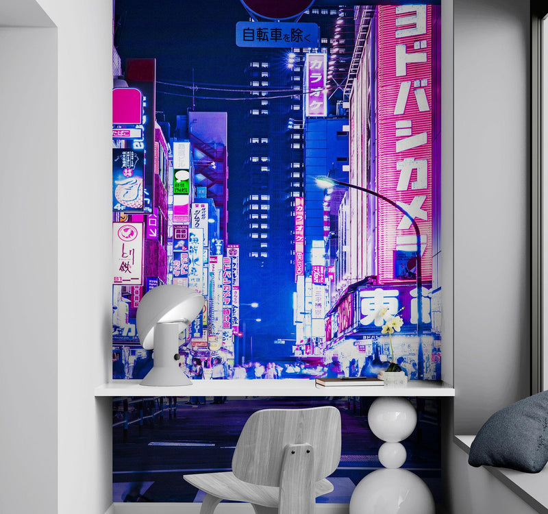 Tokyo Japan Retro 80's Synth Wave Pop Style CyberPunk Wall Mural.