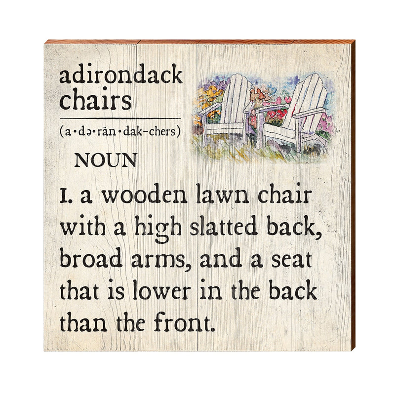 Adirondack Chairs Definition Wooden Sign | Wall Art Print on Real Wood | Lake House Home Decor