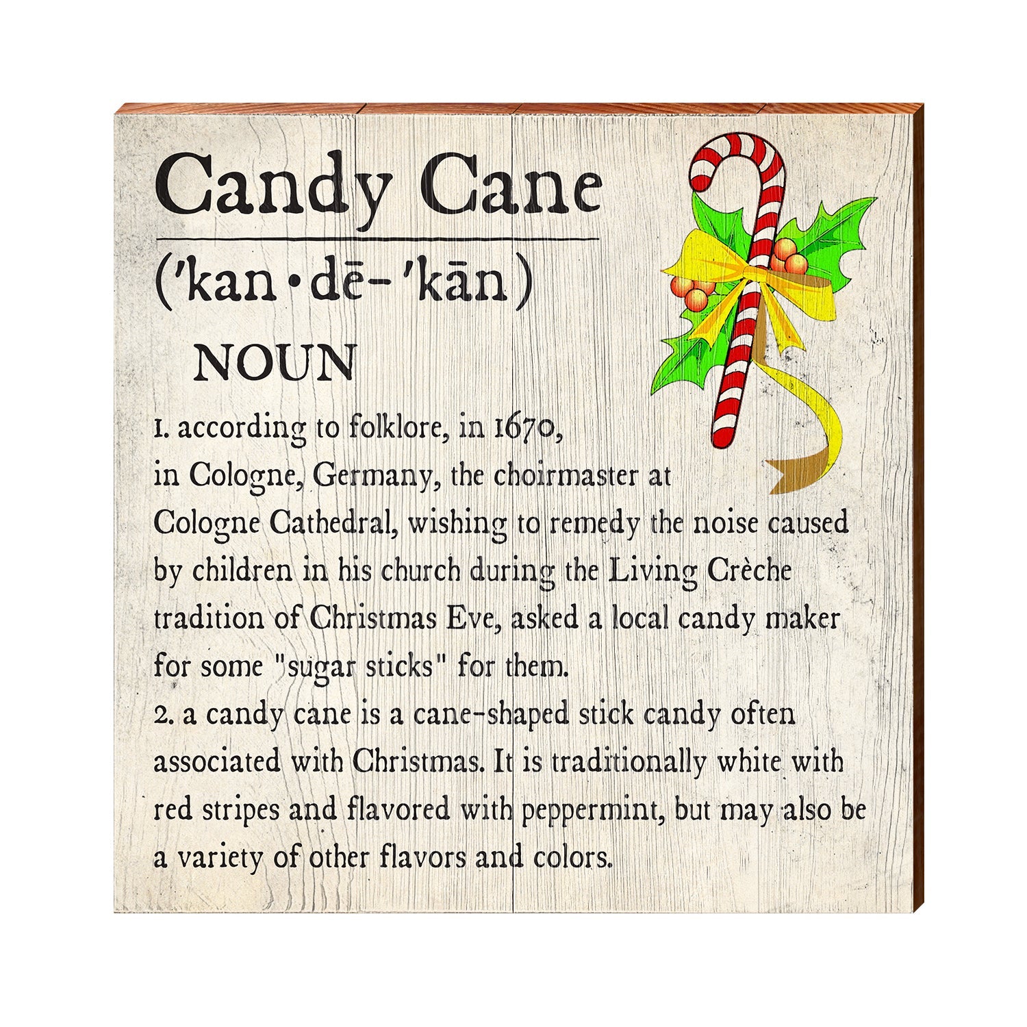 Candy Cane Definition Wooden Sign | Wall Art Print on Real Wood | Chri