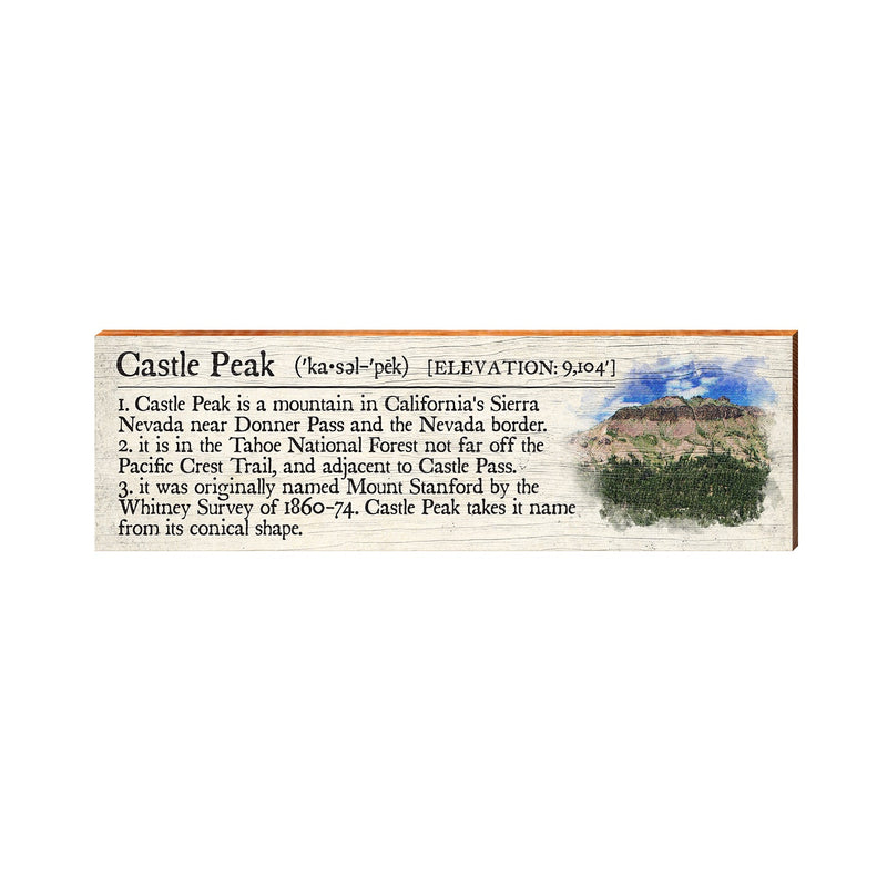 Castle Peak, California Definition Wooden Sign | Wall Art Print on Real Wood