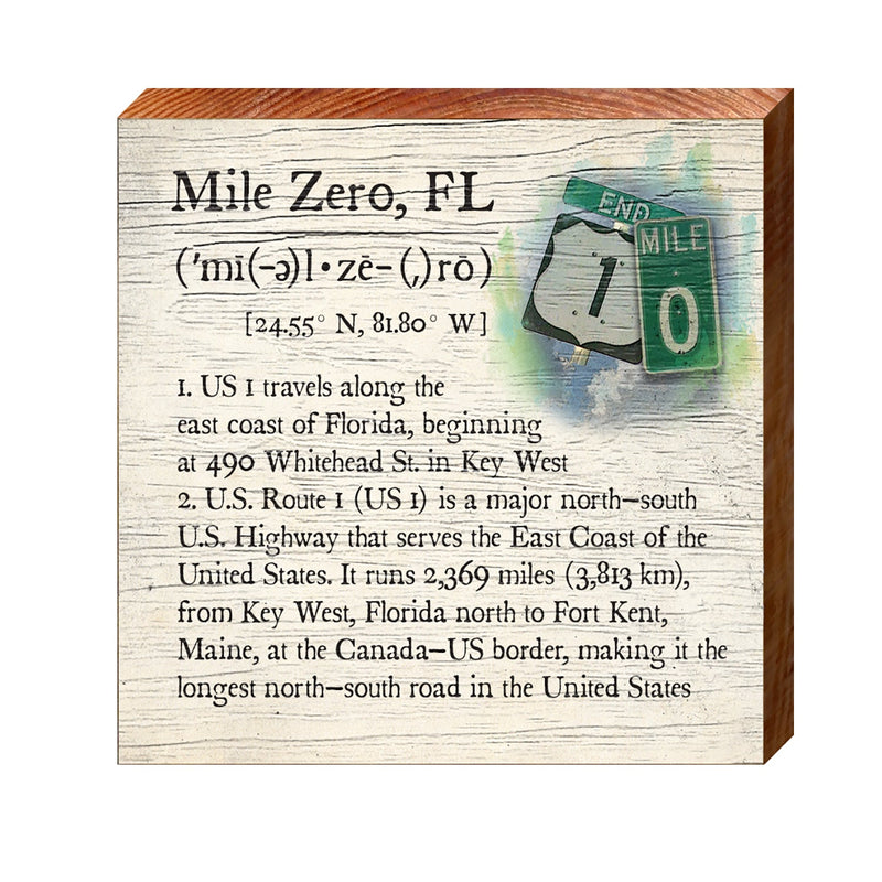 Mile Zero, Florida Definition Wooden Sign | Wall Art Print on Real Wood