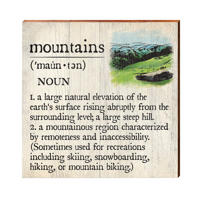 Mountains Definition Wooden Sign | Wall Art Print on Real Wood | Lodge Cabin Mountain House Home Decor