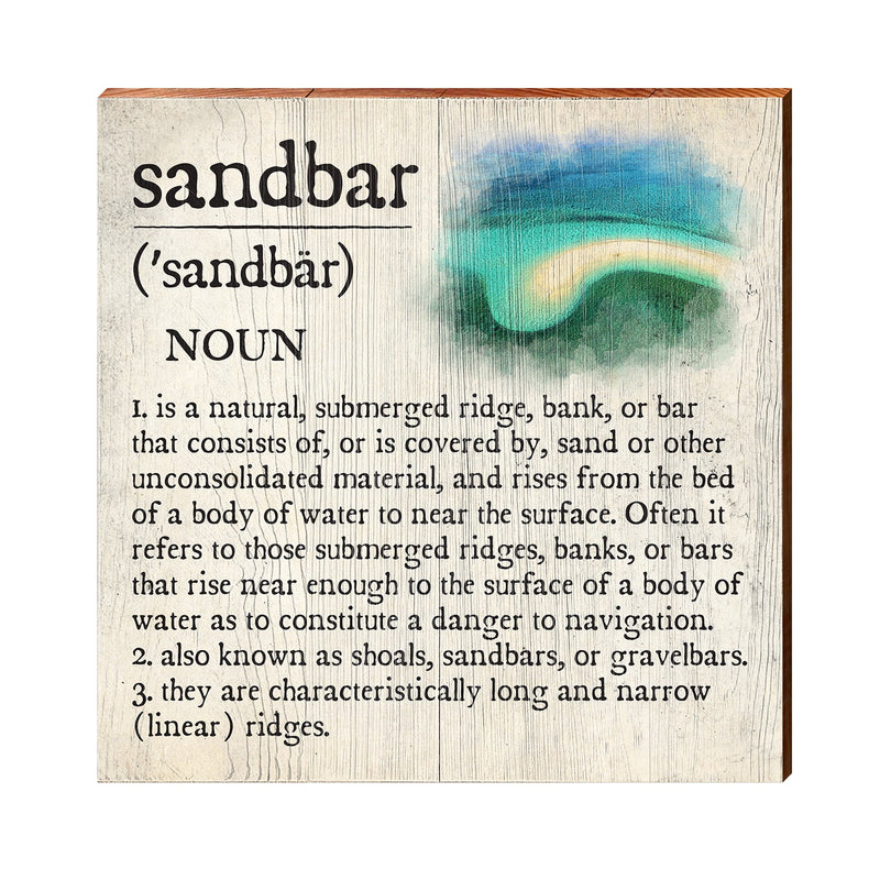 Sandbar Definition Wooden Sign | Wall Art Print on Real Wood | Coastal Nautical Tropical Beach House Home Decor