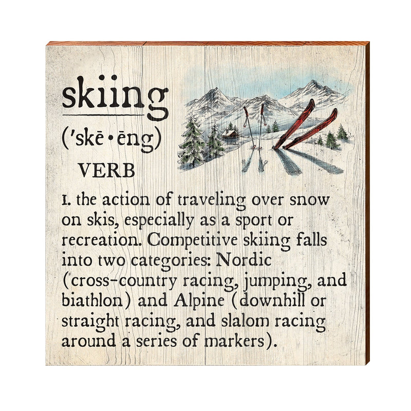 Skiing Definition Wooden Sign | Wall Art Print on Real Wood