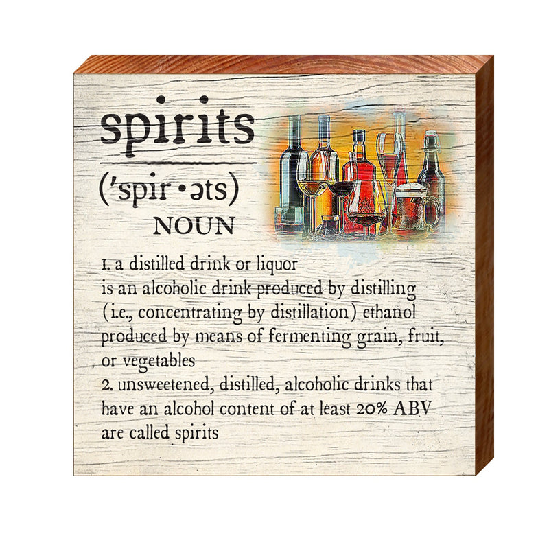 Alcohol Spirits Definition Wooden Sign | Wall Art Print on Real Wood | Home Decor