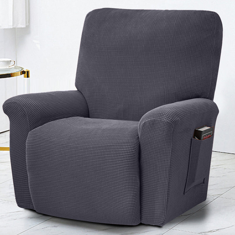 Polar Fleece Recliner Chair Cover, 4-Piece Soft Plush Slipcover with Pocket for Reclining Chairs