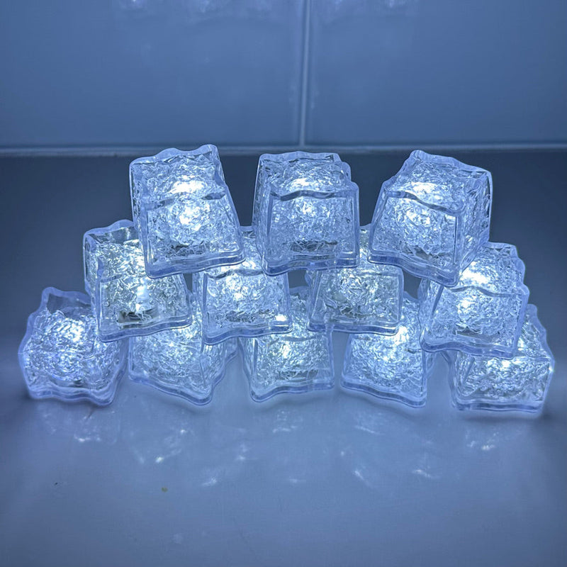 REVO White LED Light Up Ice Cube | Push button on/off | 12 Pack