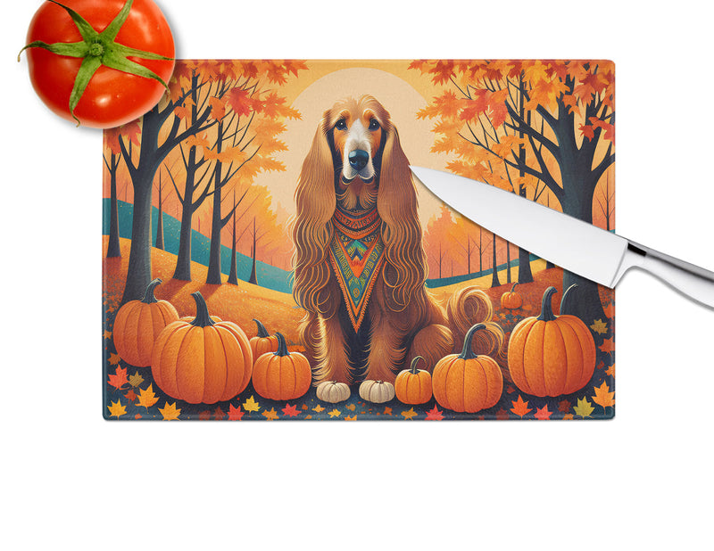 Afghan Hound Fall Glass Cutting Board Large