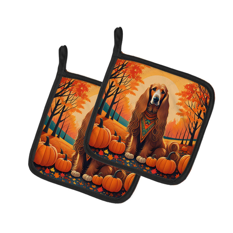 Afghan Hound Fall Pair of Pot Holders