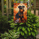 Airedale Terrier Fall Garden Flag – Dog Surrounded by Pumpkins & Autumn Leaves