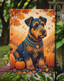 Airedale Terrier Fall Garden Flag – Dog Surrounded by Pumpkins & Autumn Leaves