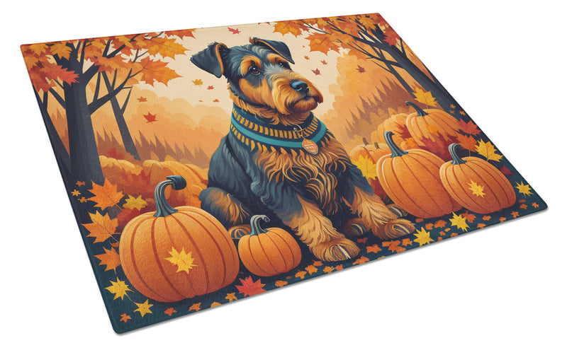 Airedale Terrier Fall Glass Cutting Board Large