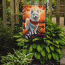 American Eskimo Fall Garden Flag – Dog Surrounded by Pumpkins & Autumn Leaves
