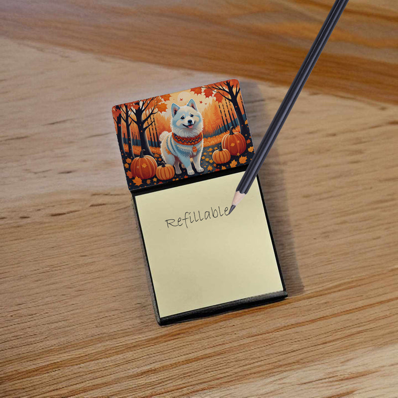 American Eskimo Fall Sticky Note Holder- Refiilable Desk Accessory Note Pad