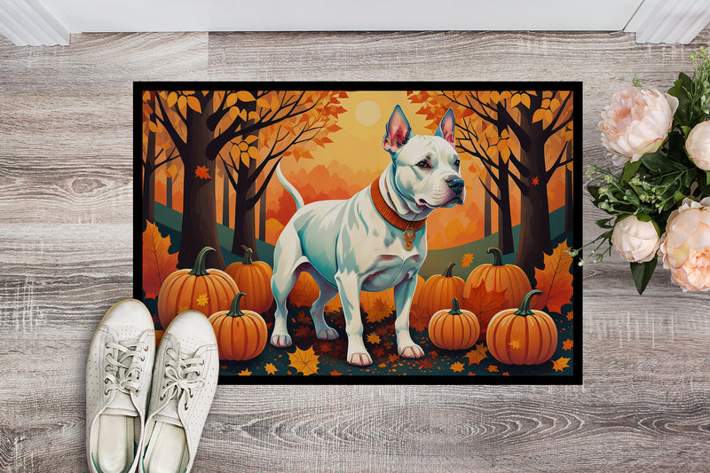 White Pit Bull Terrier Fall Doormat -  18x27 Decorative Floor Mat – Indoor/Outdoor Rug
