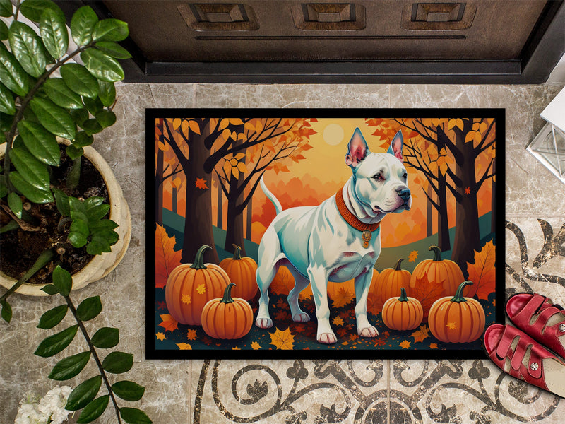 White Pit Bull Terrier Fall Doormat -  18x27 Decorative Floor Mat – Indoor/Outdoor Rug