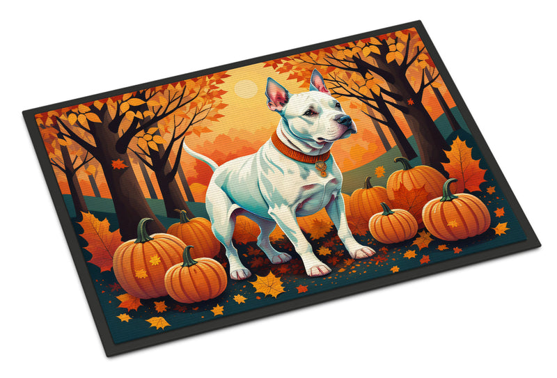 White Pit Bull Terrier Fall Doormat -  18x27 Decorative Floor Mat – Indoor/Outdoor Rug