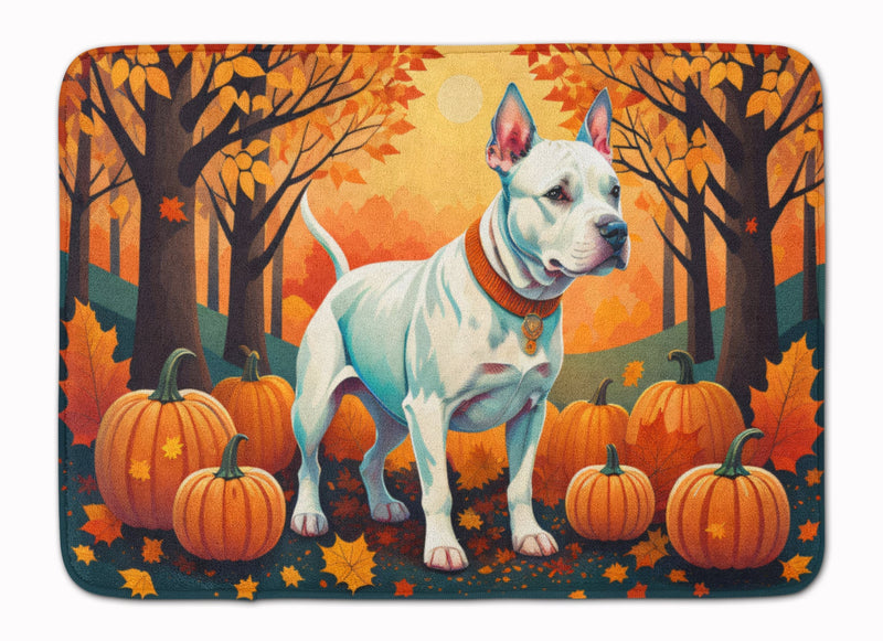 White Pit Bull Terrier Fall Memory Foam Kitchen Mat