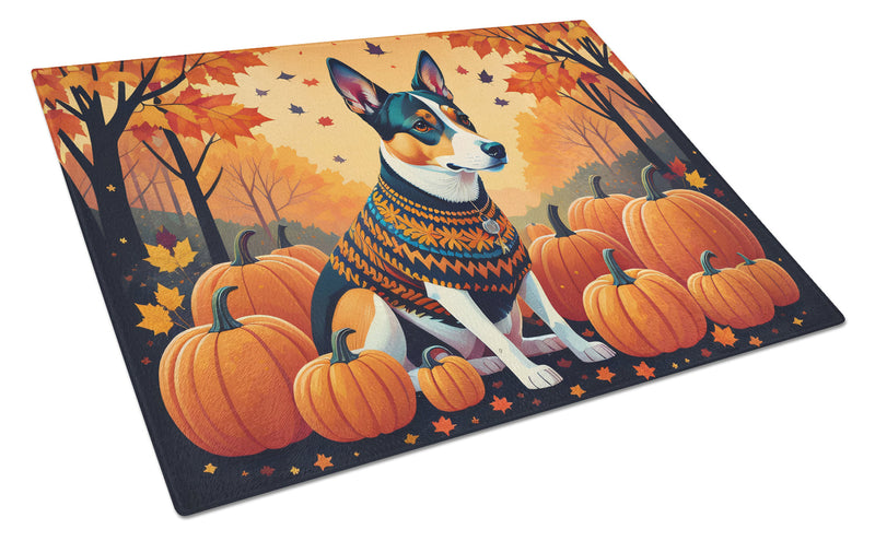 Basenji Fall Glass Cutting Boards – Durable, Decorative Kitchen Art Large