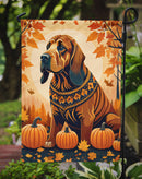 Bloodhound Fall Garden Flag – Dog Surrounded by Pumpkins & Autumn Leaves