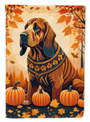 Bloodhound Fall Garden Flag – Dog Surrounded by Pumpkins & Autumn Leaves