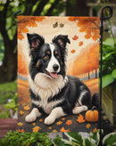 Border Collie Fall Garden Flag – Dog Surrounded by Pumpkins & Autumn Leaves