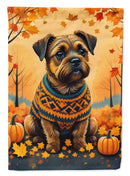 Border Terrier Fall Garden Flag – Dog Surrounded by Pumpkins & Autumn Leaves