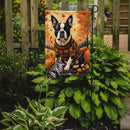 Boston Terrier Fall Garden Flag – Dog Surrounded by Pumpkins & Autumn Leaves