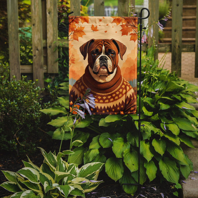Boxer Fall Garden Flag – Dog Surrounded by Pumpkins & Autumn Leaves