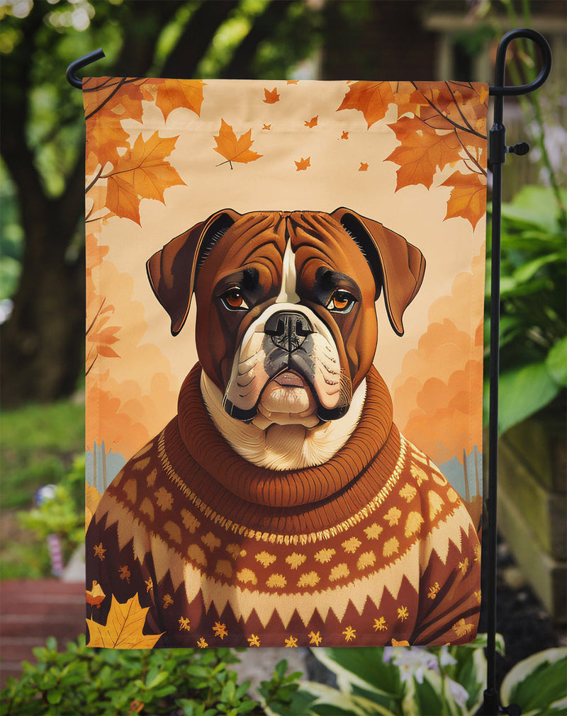 Boxer Fall Garden Flag – Dog Surrounded by Pumpkins & Autumn Leaves