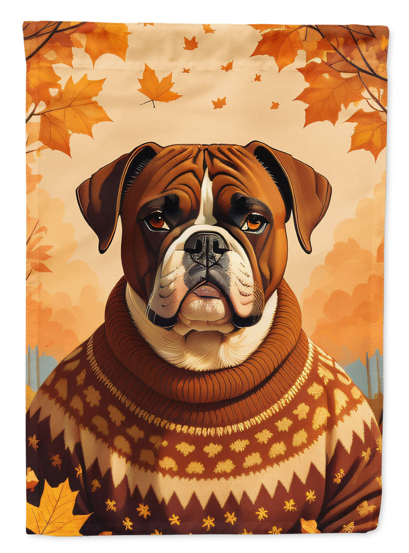 Boxer Fall Garden Flag – Dog Surrounded by Pumpkins & Autumn Leaves