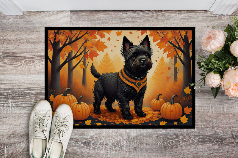 Black Cairn Terrier Fall Doormat -  18x27 Decorative Floor Mat – Indoor/Outdoor Rug