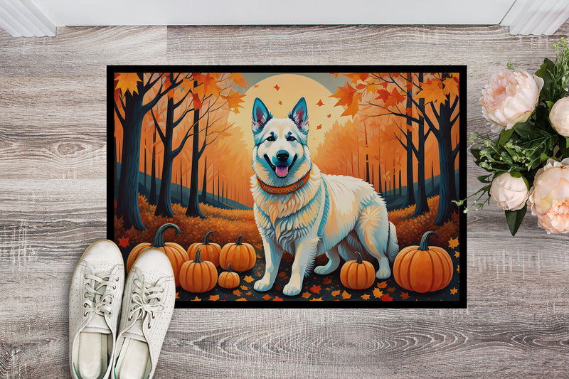 White German Shepherd Fall Doormat -  18x27 Decorative Floor Mat – Indoor/Outdoor Rug