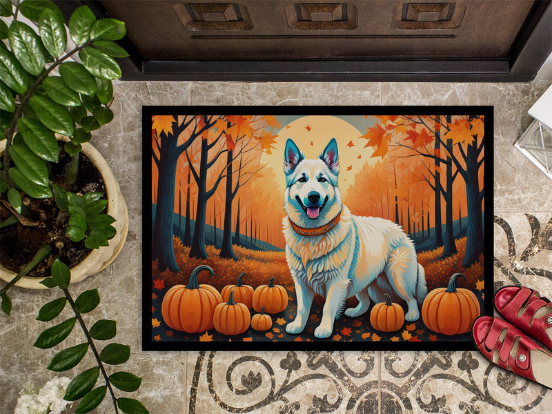 White German Shepherd Fall Doormat -  18x27 Decorative Floor Mat – Indoor/Outdoor Rug