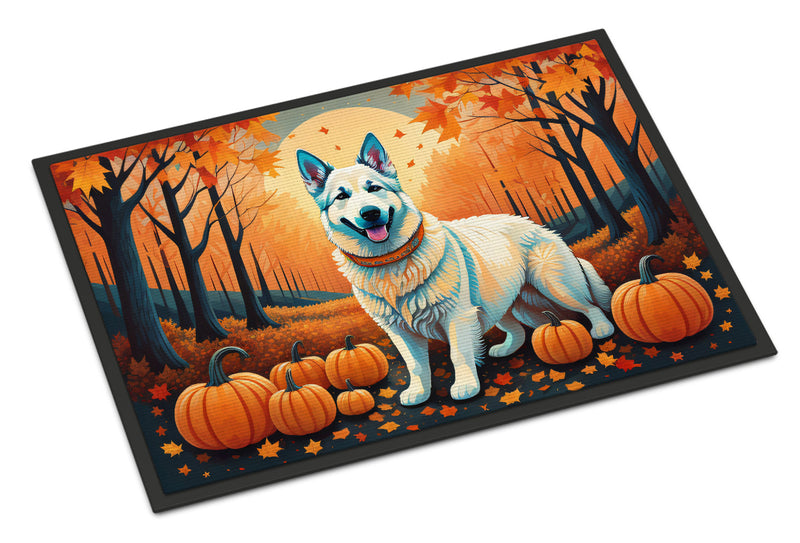White German Shepherd Fall Doormat -  18x27 Decorative Floor Mat – Indoor/Outdoor Rug