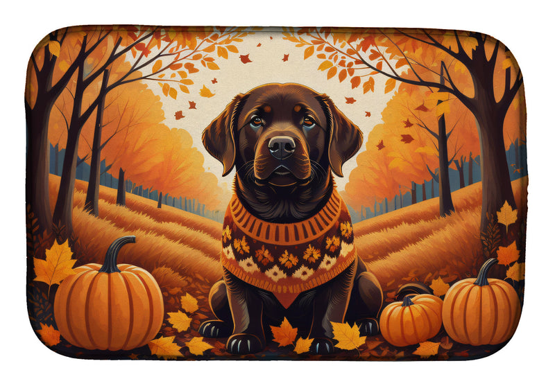 Chocolate Labrador Retriever Fall Dish Drying Mat